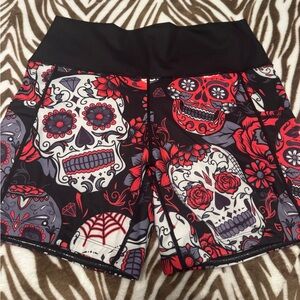 Skull Print Women's Workout Shorts - Black and Red • CVG • LIKE NEW CONDITION